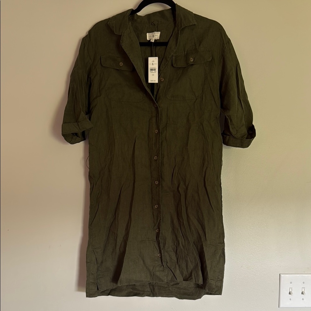Lou & Grey Olive Green Button-Up Dress